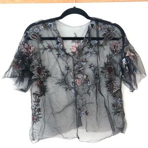 Zara Mesh Embroidered Top Size Small